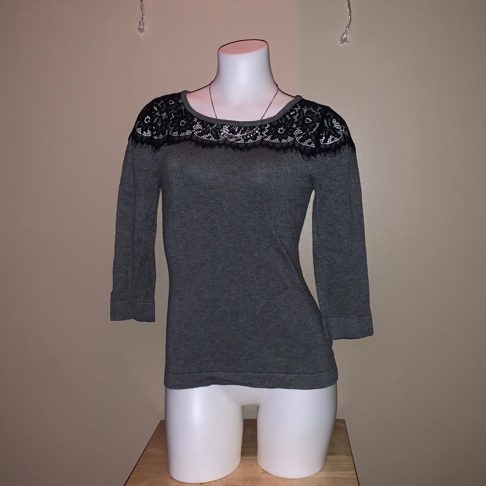 Express | Gray and Black Lace Blouse